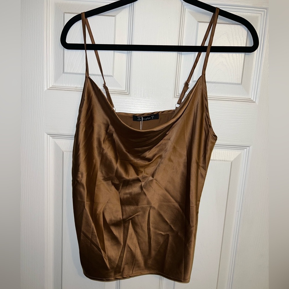 Expresso Brown Silk Tank - cow neck line